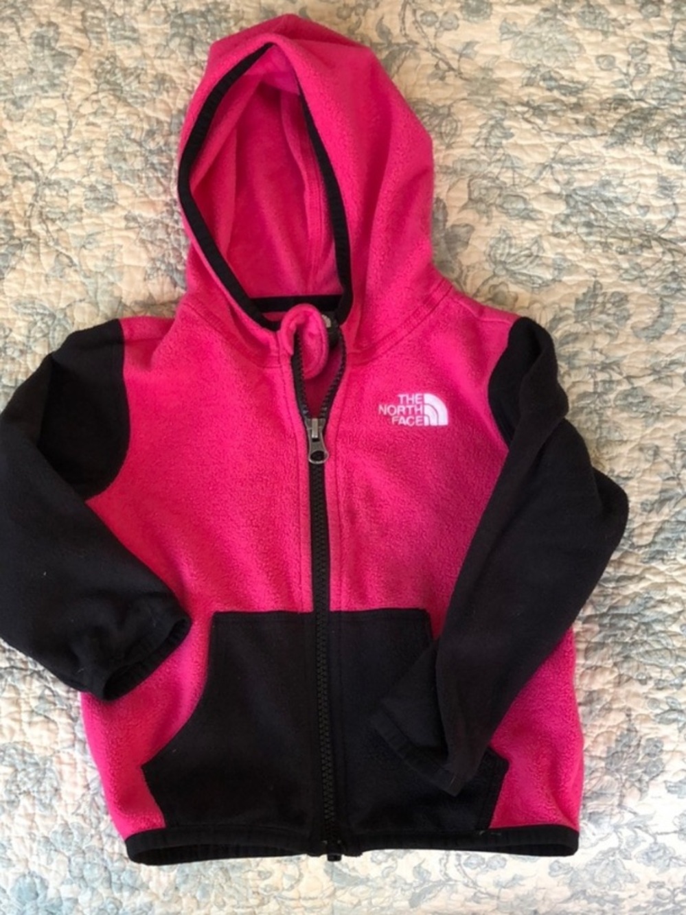 The North Face Kids Pink and Black Hooded Fleece Zip Jacket